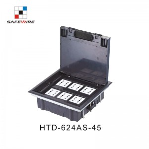 Safewire#HTD-624-45  : 12 ways 45*45mm modules capacity floorbox, plastic box for raised floor or concrete floor (additional stainless steal box)