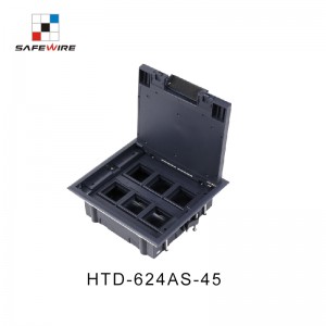 Safewire#HTD-624-45  : 12 ways 45*45mm modules capacity floorbox, plastic box for raised floor or concrete floor (additional stainless steal box)