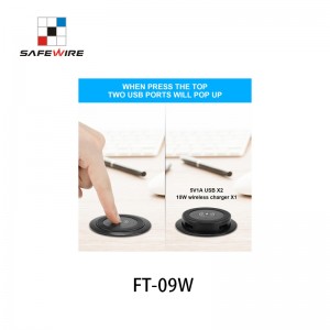 Safewire FT-09W Furniture Embedded Fast Wireless Charger with Pop-up Dual Built-in USB-a Output Charging