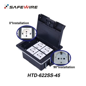 Safewire#HTD-622-SS  : 8 ways 4 modules 45*45mm modules floorbox,adjustable plastic box for raised floor or concrete floor  (additional stainless steal box)