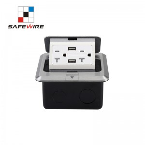 Safewire HTD-J02L Floor Receptacle Junction Box Brass Outlet Cover EV charging station